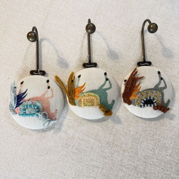 None Other - Horse Wall Hooks Set of 3 Fabric Embroidered Equestrian Cottagecore Decor